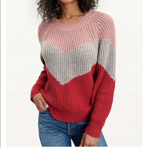 Splendid Loveland Colorblock Chevron Wool-Blend chunky knit Sweater size XL - Picture 1 of 7